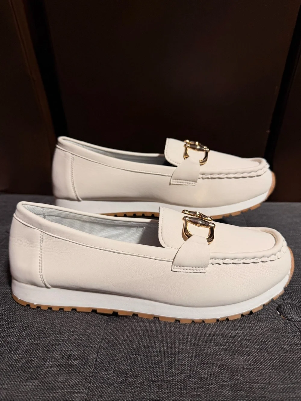 Women’s Cream Slip-On Loafer with Gold Bit Accent